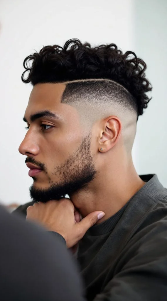 Disconnected Fade with Curly Top