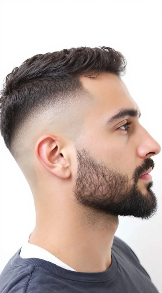 Taper Fade with Curly Sideburns