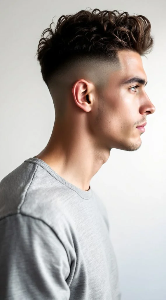 Curly Crew Cut with Taper Fade