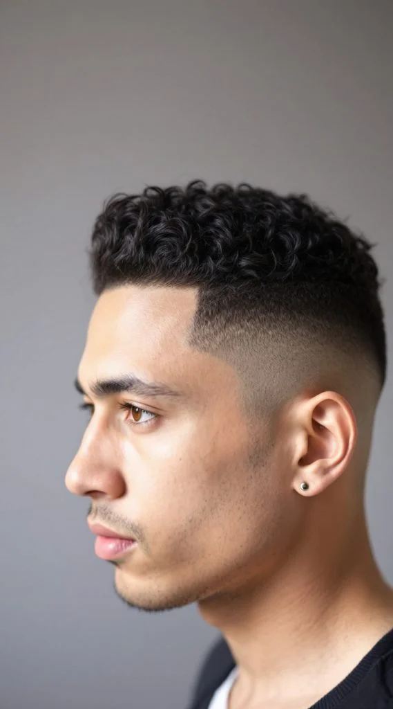 Curly Flat Top with Taper Fade