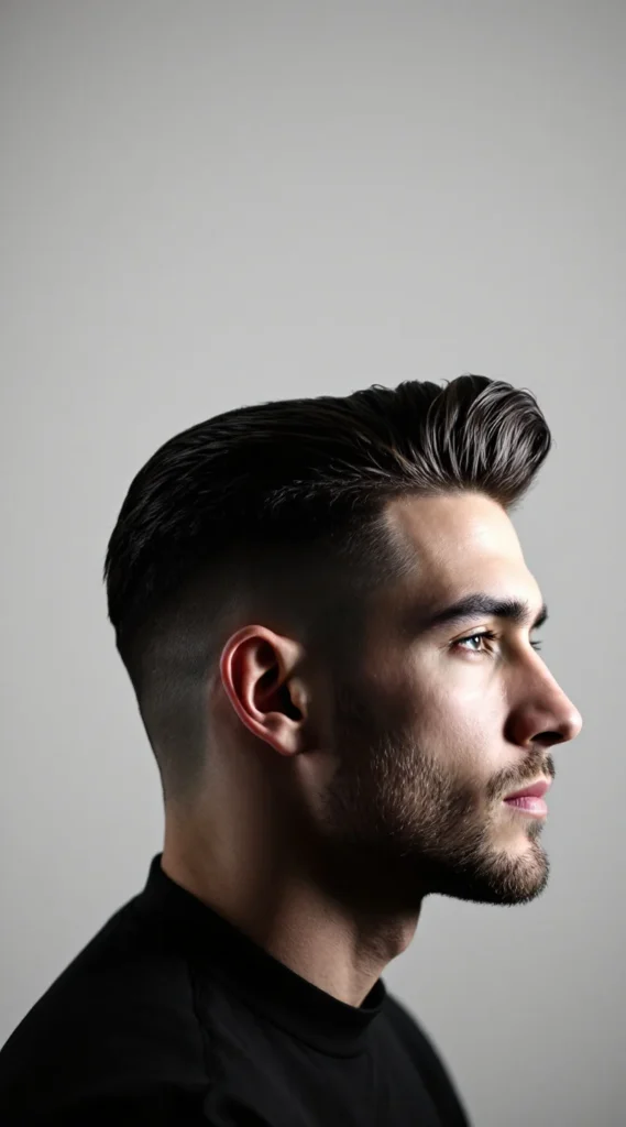Textured Slick Back with Mid Fade