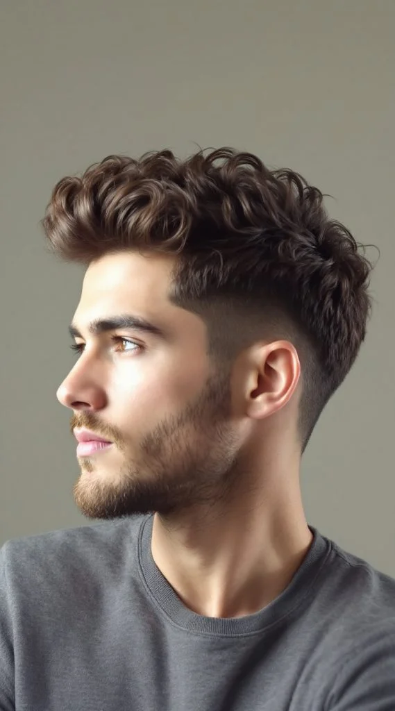 Curly Quiff with Mid Fade