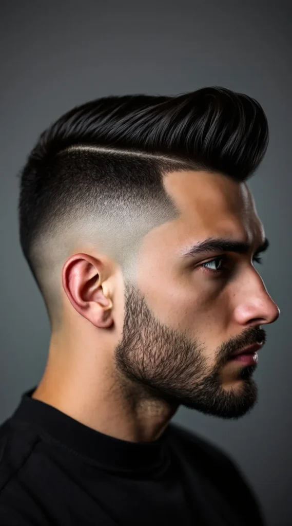 Buzzed Sides with Pompadour on Top