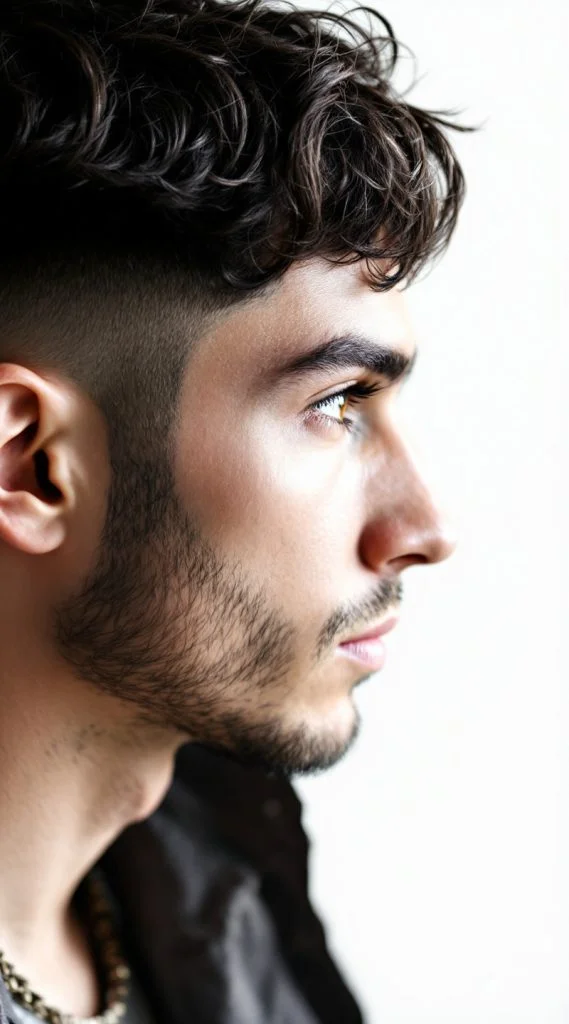 Low Fade with Curly Bangs