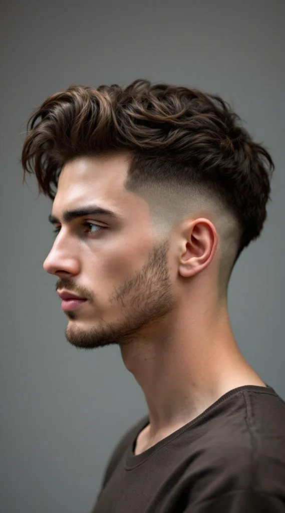 Curly Fringe with Mid Taper Fade