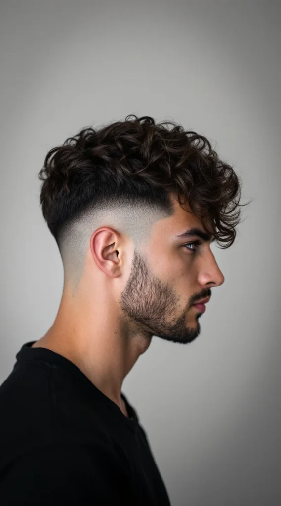Messy Curls with Mid Fade