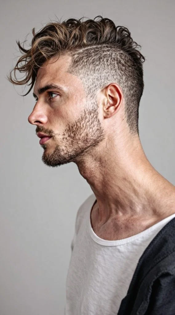 Curly Mohawk with Taper Fade