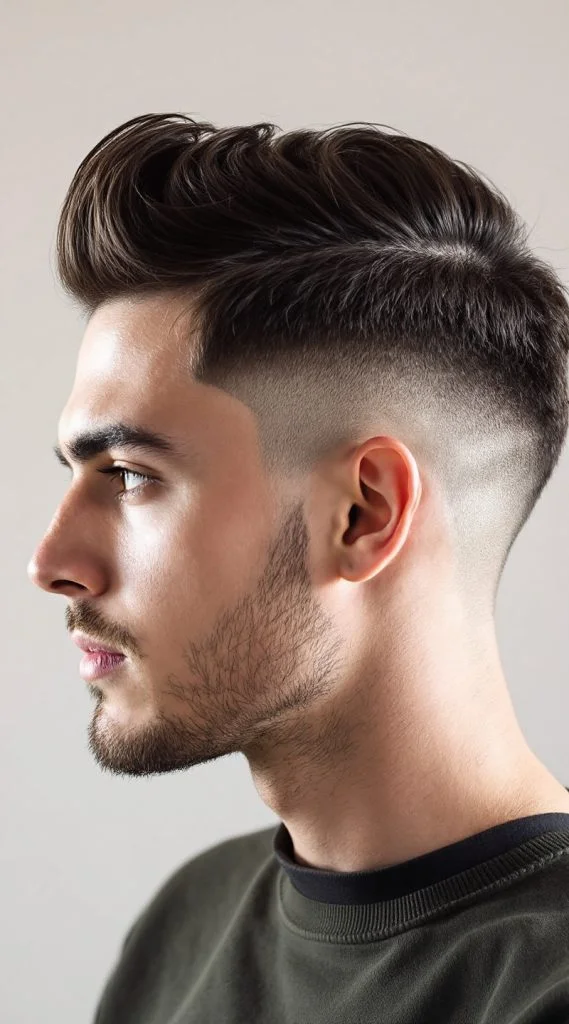 High Taper Fade with Undercut and Hard Part