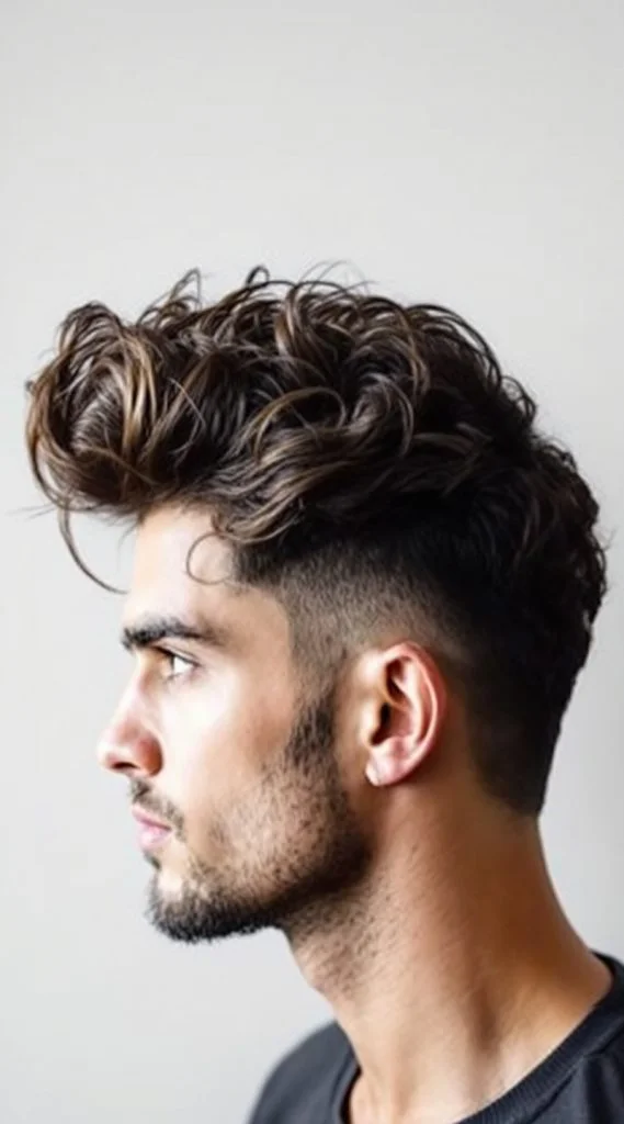 Curly Pompadour with Low Fade