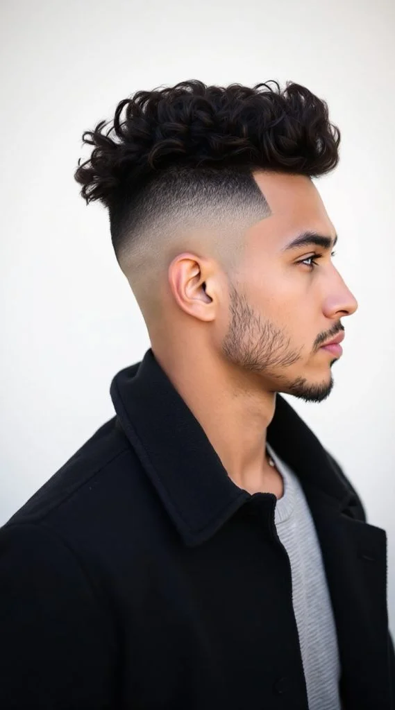 Curly High Volume Top with Low Fade