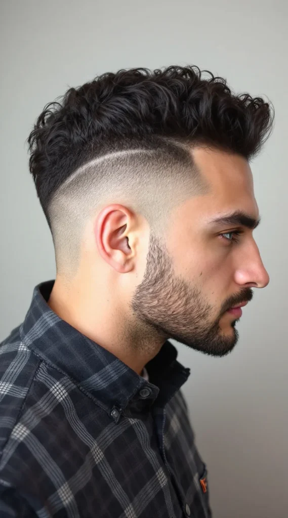 Curly Low Fade with Soft Brush Up