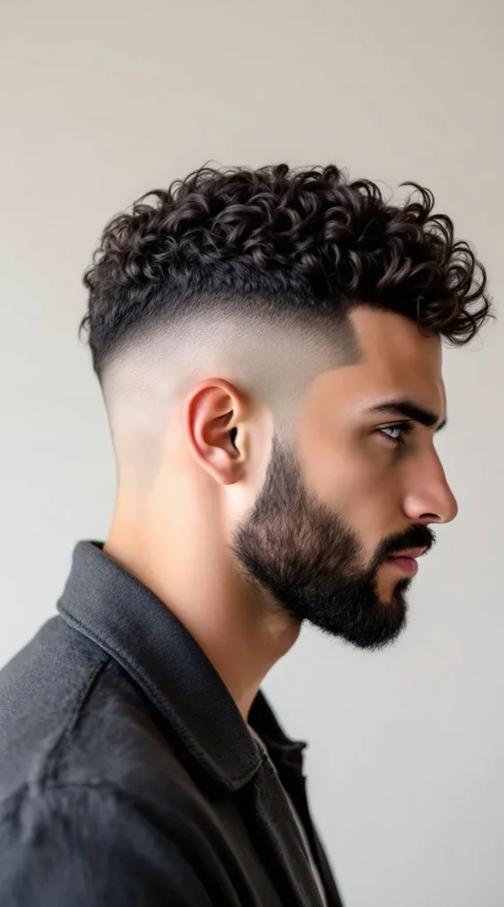 Curly Low Fade with Textured Top