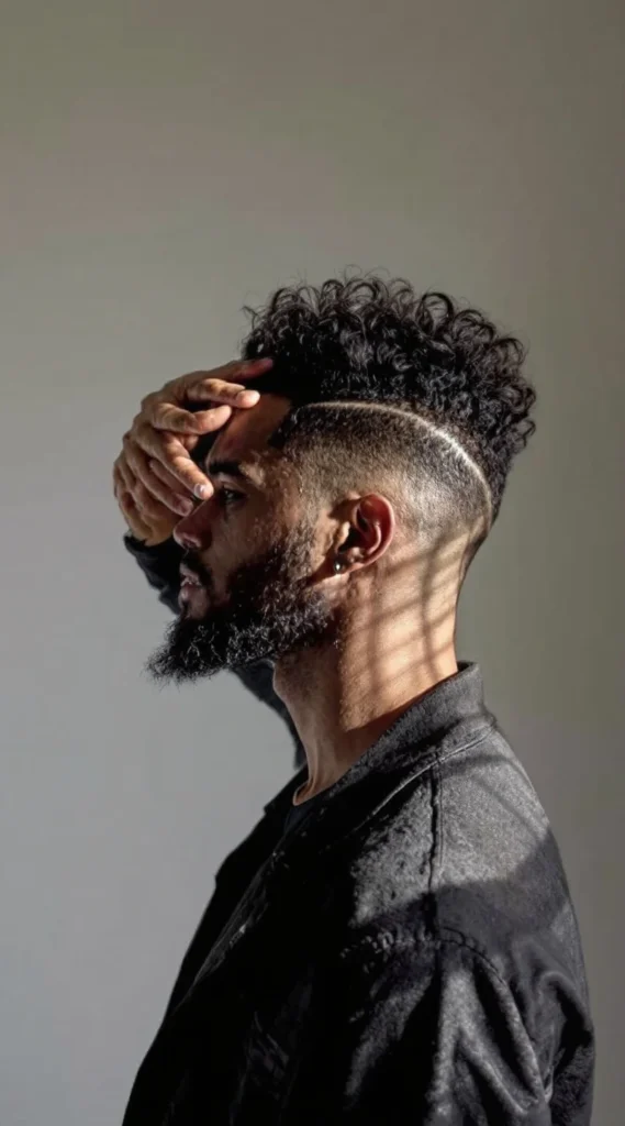 Curly Undercut with Low Fade