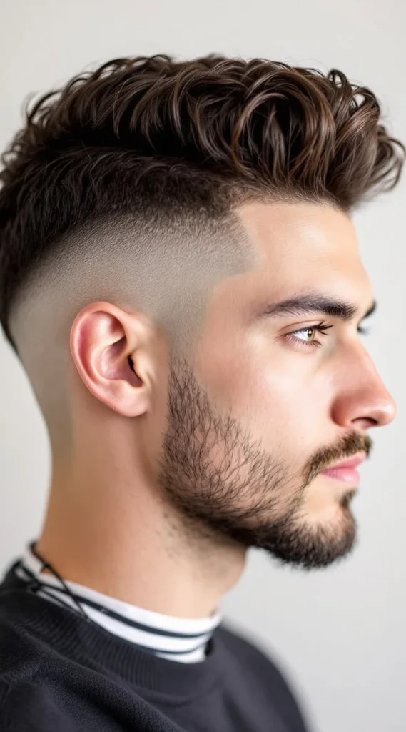 Low Taper Fade with Curly Pompadour
