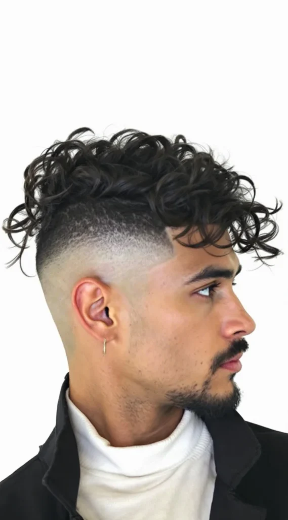 Low Taper Fade with Side Part and Curls