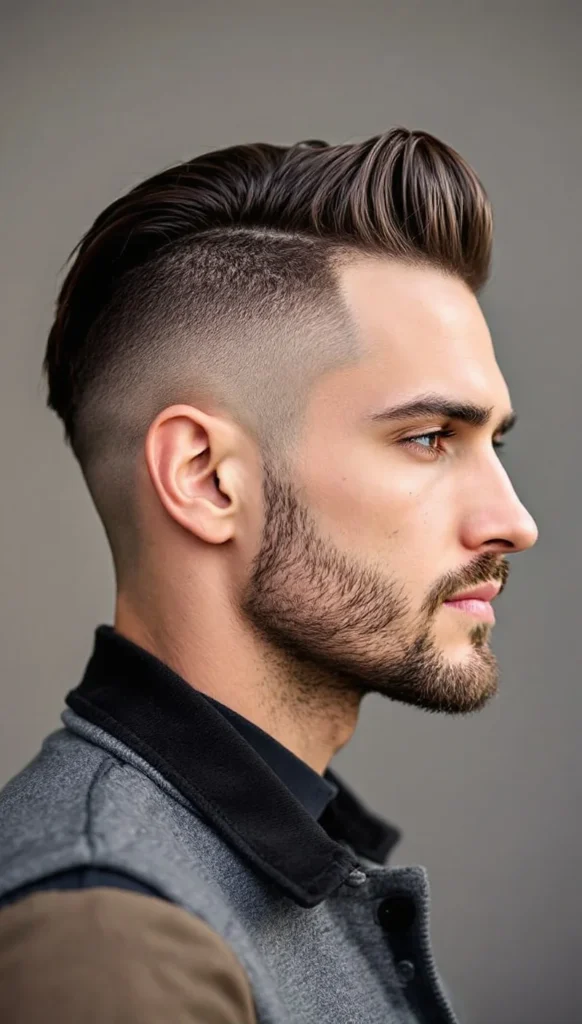 Low Taper Fade with Slicked-Back Hair