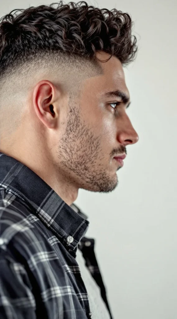 Medium Curly Hair with Low Taper Fade