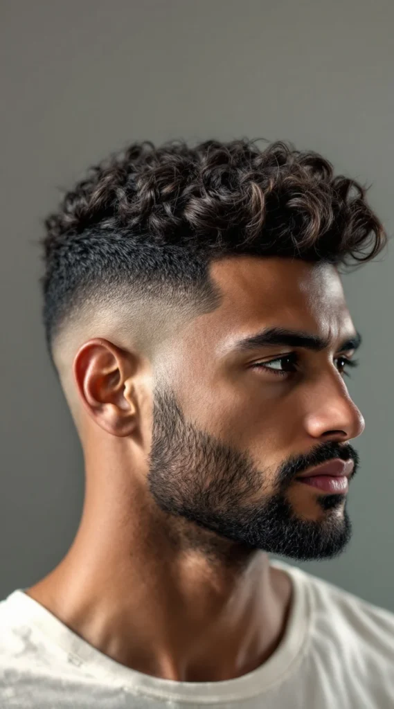 Textured Curly Fade with Line Up