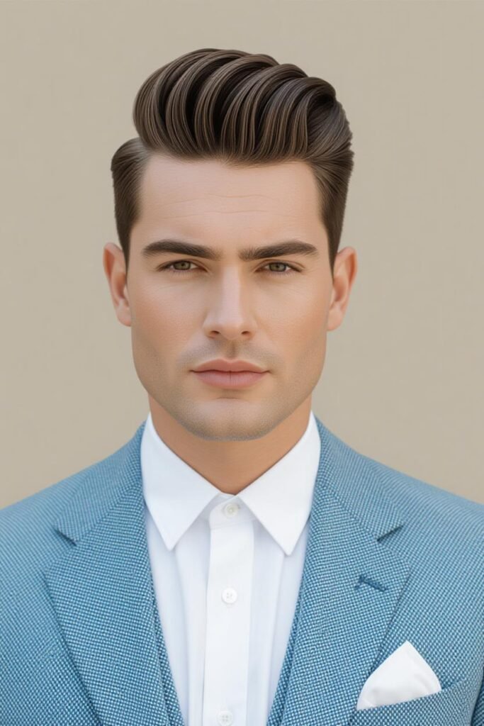 Modern Pompadour with Low Taper Fade