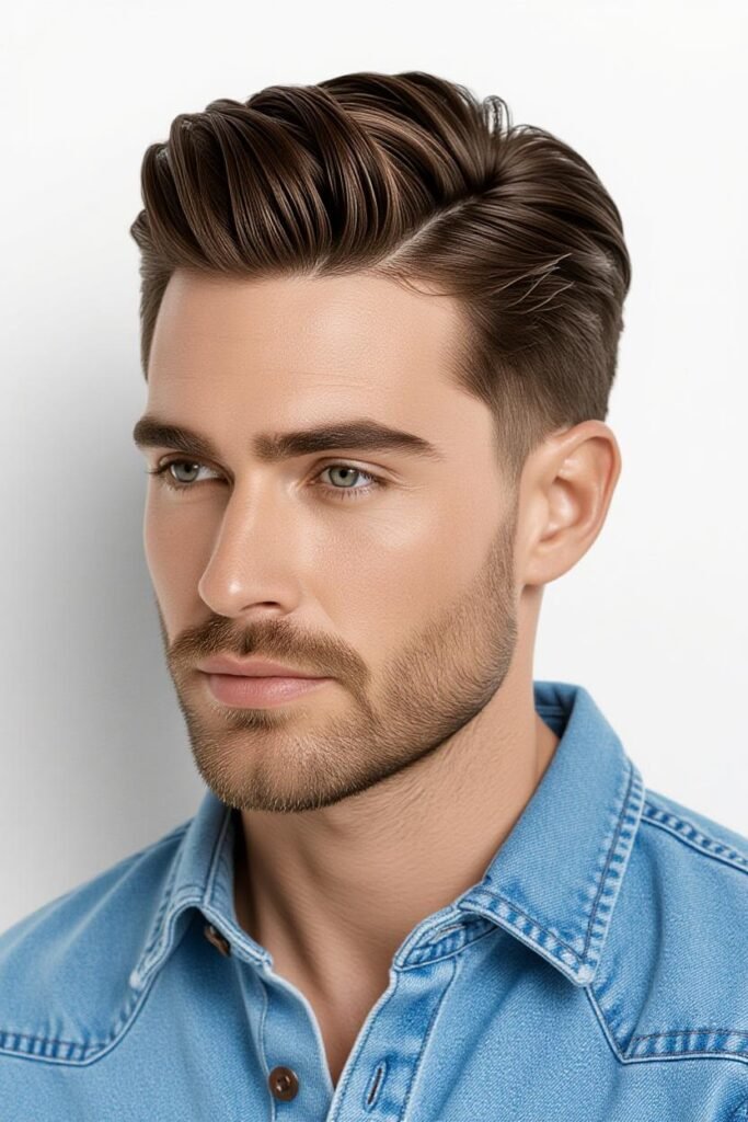 Side Swept Short Hair with Low Taper