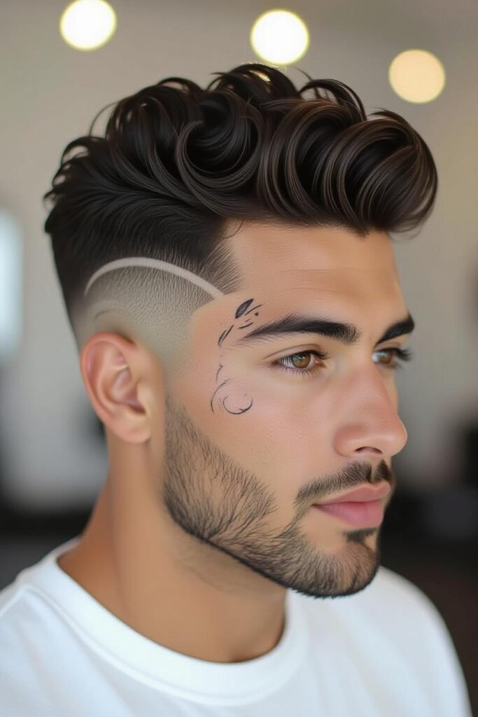 Taper Fade with Designs Curly